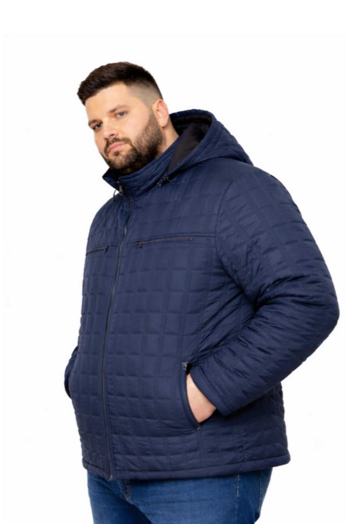 OKER Büyük Beden Erkek Seyyar Kapüşonlu Kapitone Mont,kaban 4,5,6,7,8XL. görsel 6