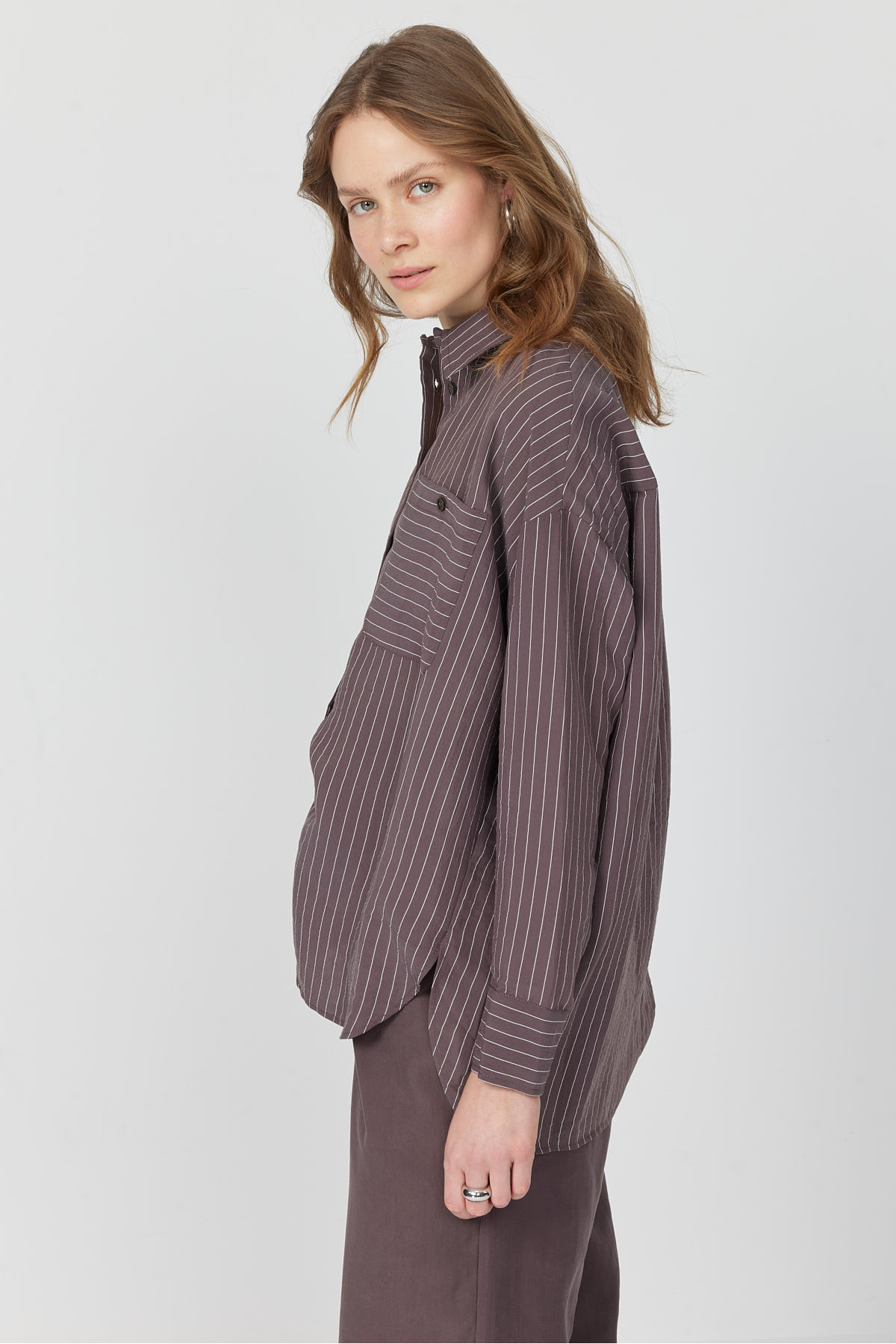 PAULMARK  Kadın Oversize Çizgili Gömlek - Görsel 3