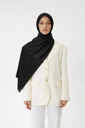 lune Premium Jakar Şal Leopar Desen Siyah