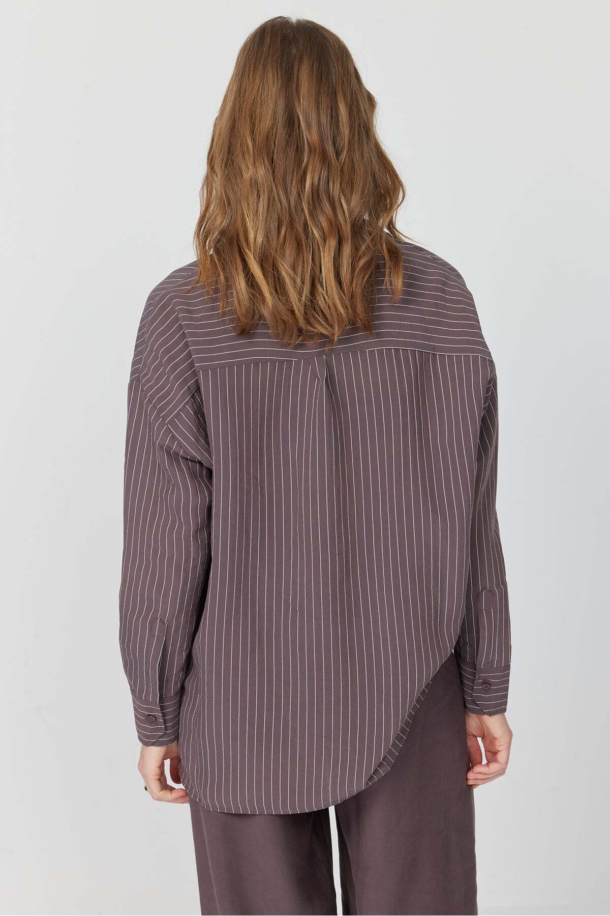 PAULMARK  Kadın Oversize Çizgili Gömlek - Görsel 5