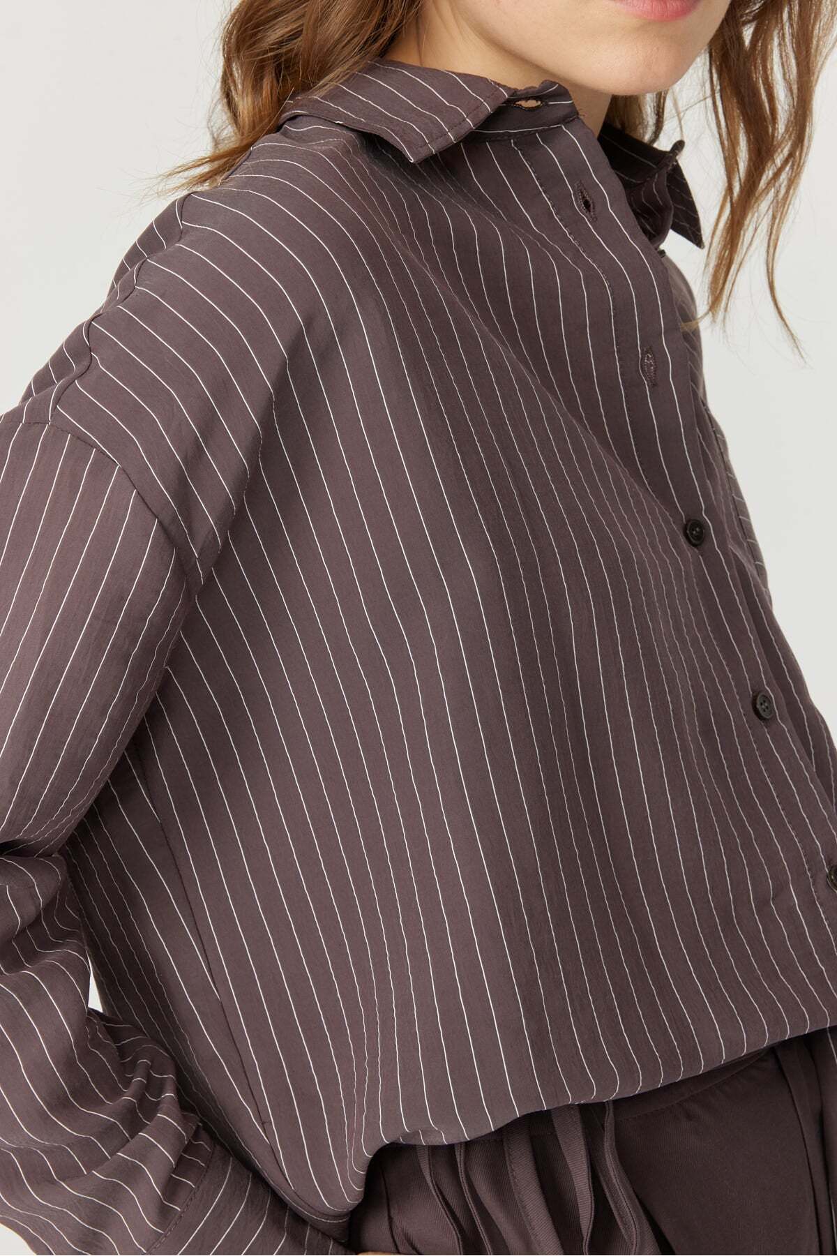 PAULMARK  Kadın Oversize Çizgili Gömlek - Görsel 6