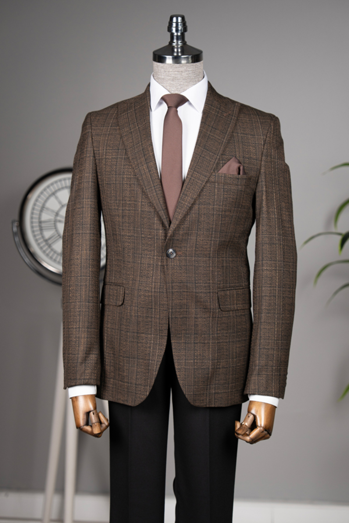 Kombinli Takım Elbise –SlimFit 1 beden büyük tercih ediniz. — قهوه‌ای T01-KP8269 — تصویر 3 از 6