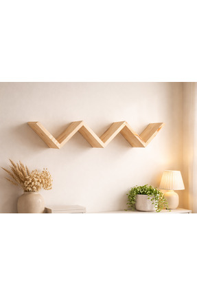 ITERRA Masif Çam Zigzag Duvar Rafı – Dekoratif Ahşap Kitaplık