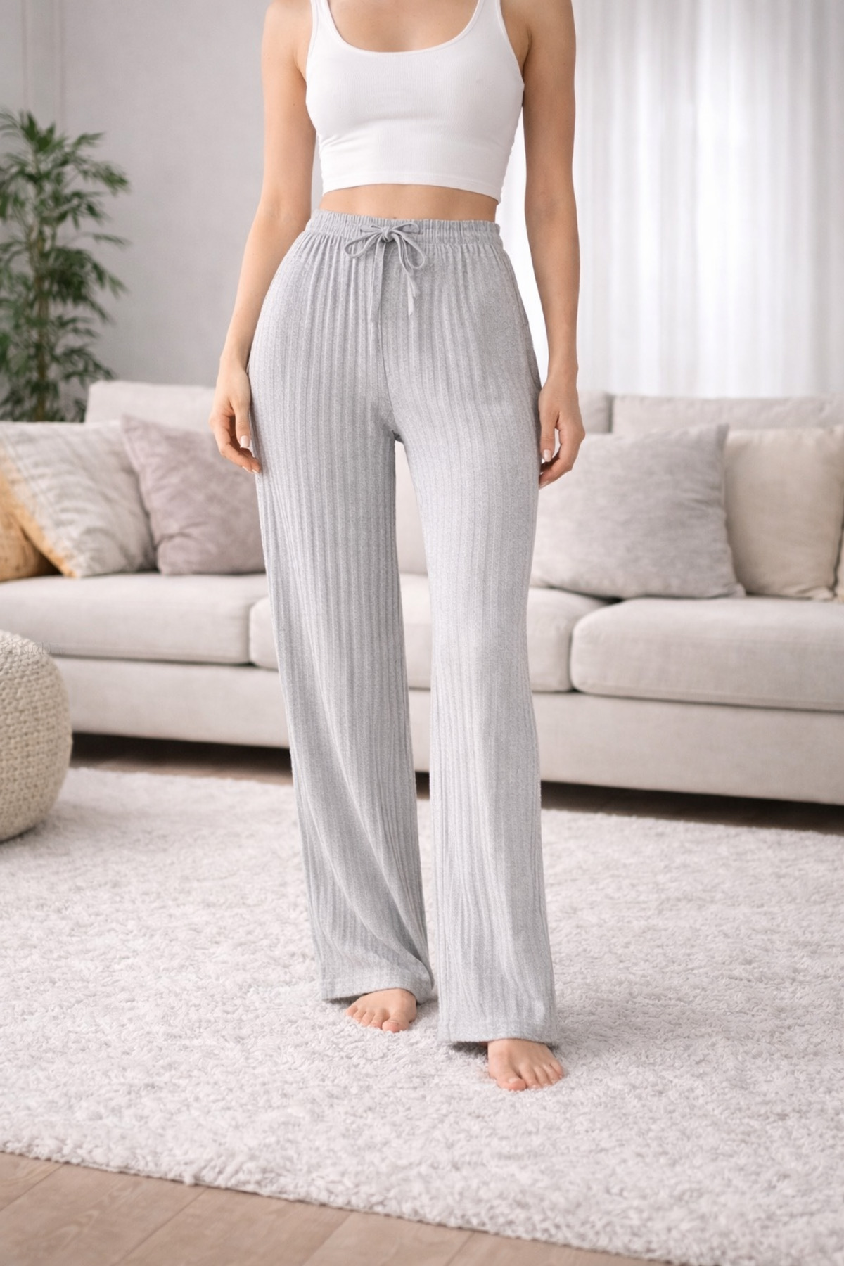 FORVENS Дамски плетени панталони Пижама долнища