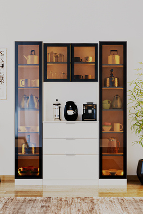 Evdemo Sierra Temperli Cam 4 Kapaklı Ledli Kahve Köşesi Mutfak Kiler Dolabı B...