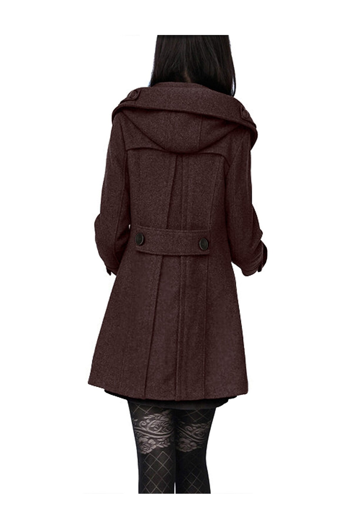 Barbora  Yaka Detaylı Büyük Düğmeli Kaşe Kaban - Görsel 2