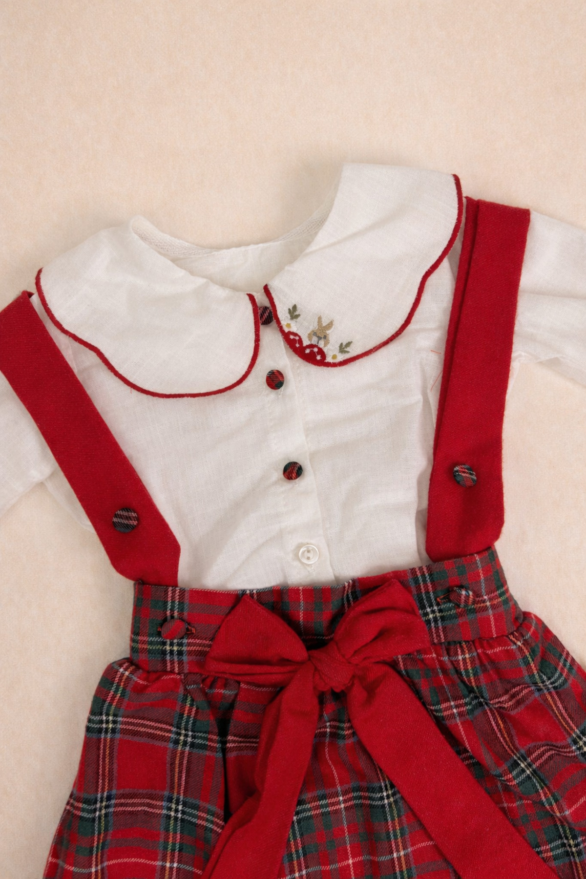 ASİLA Ekose Kız Bebek Gömlek Omuzdan Askılı Etek Takım fotoğrafı 3 (önizleme)