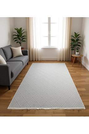 Yağmurser Bademli Halı Lüx Kaymaz Taban Dekoratif Halı 9018 Gri