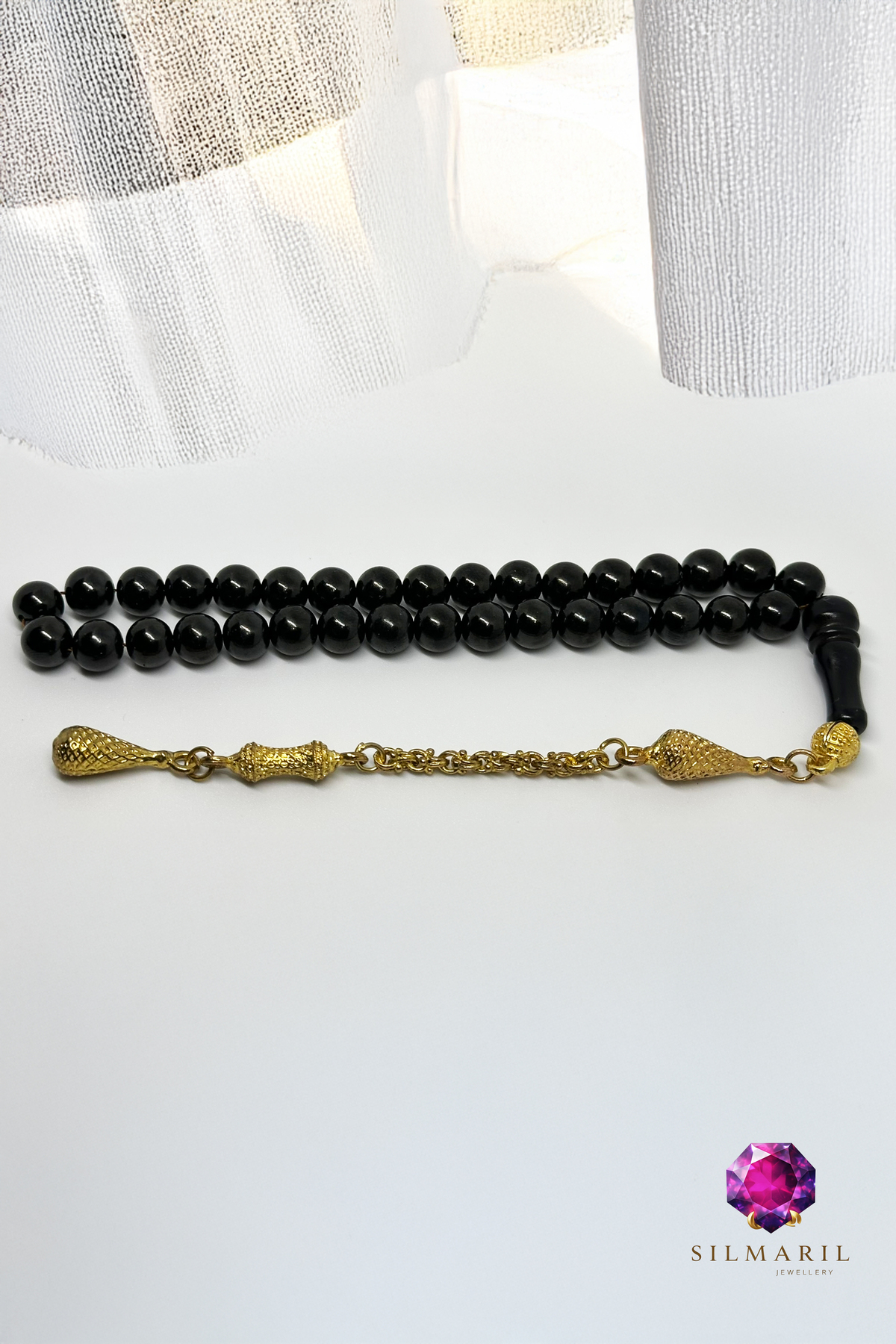 Sistemli Oltu Tesbih 33’lü Küre Kesim Sarı Alpaka Püsküllü Koleksiyonluk Erkek Hediyelik — Silmaril Store — Tespih (7)