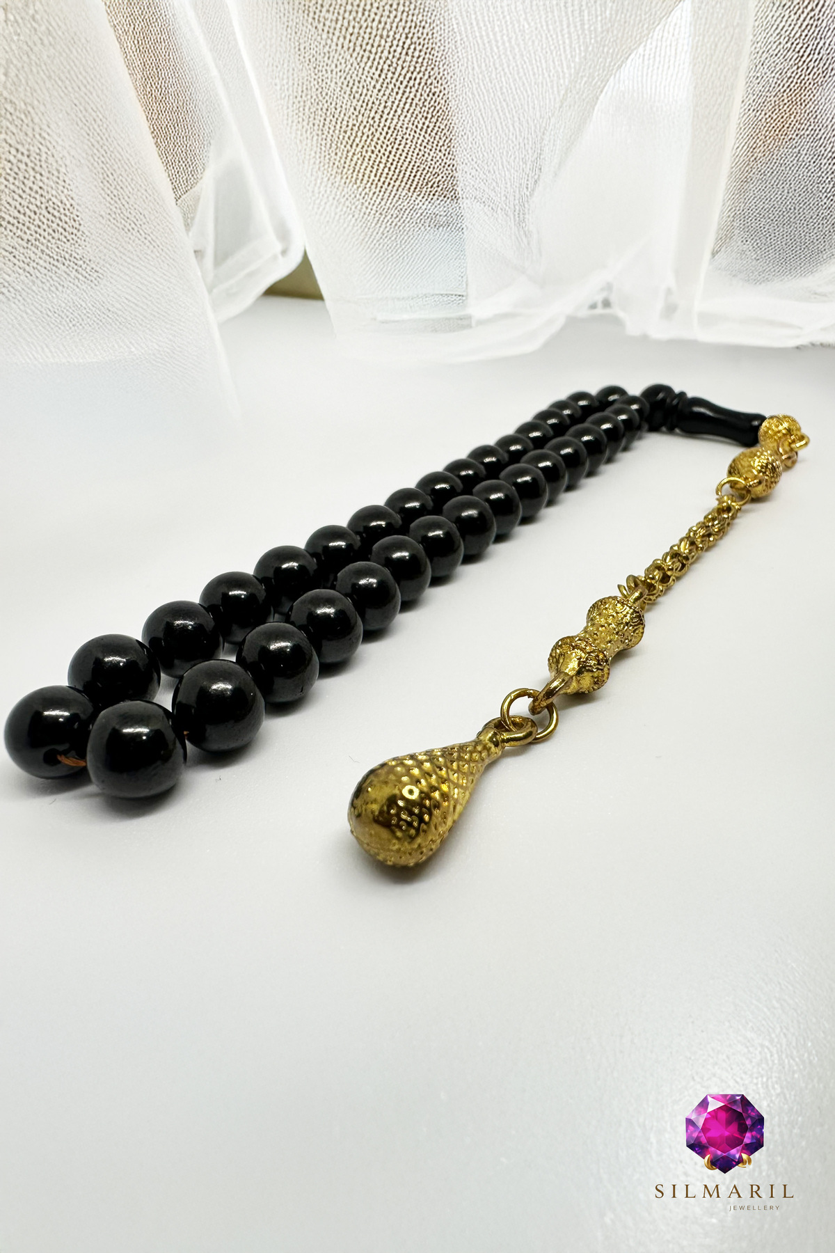 Sistemli Oltu Tesbih 33’lü Küre Kesim Sarı Alpaka Püsküllü Koleksiyonluk Erkek Hediyelik — Silmaril Store — Tespih