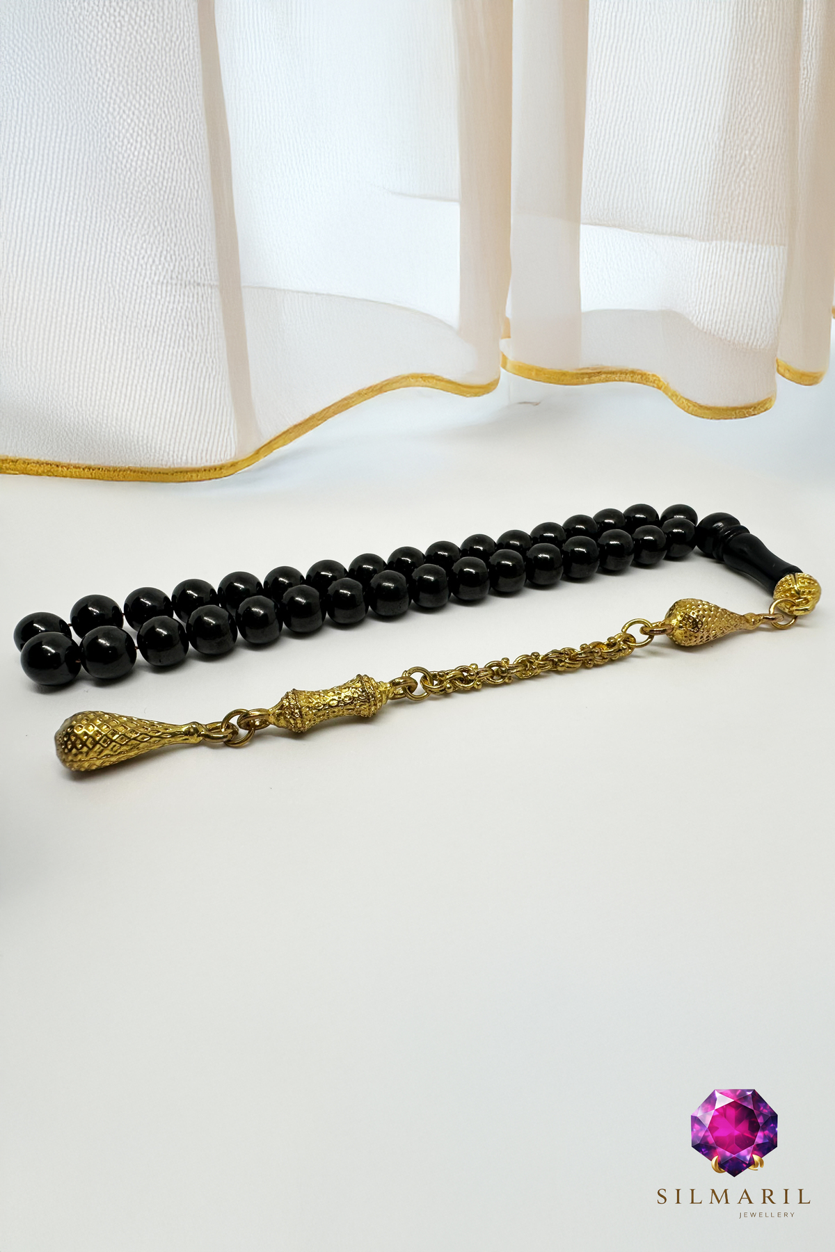 Sistemli Oltu Tesbih 33’lü Küre Kesim Sarı Alpaka Püsküllü Koleksiyonluk Erkek Hediyelik — Silmaril Store — Tespih (5)