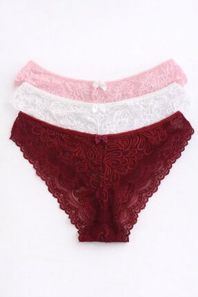 MAVİ QUMSAL (YENİ ÜRÜN) Karışık Dantel (3'lü Set) Bordo, Ekru,Pembe