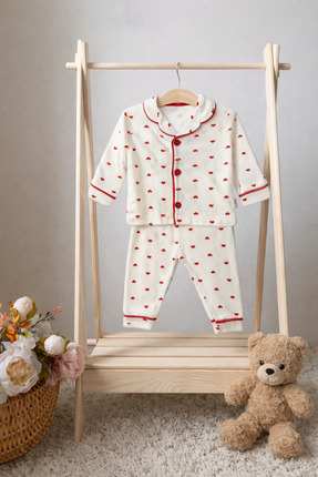 ASİLA Kız Bebek Kalp Desenli Pijama Takımı