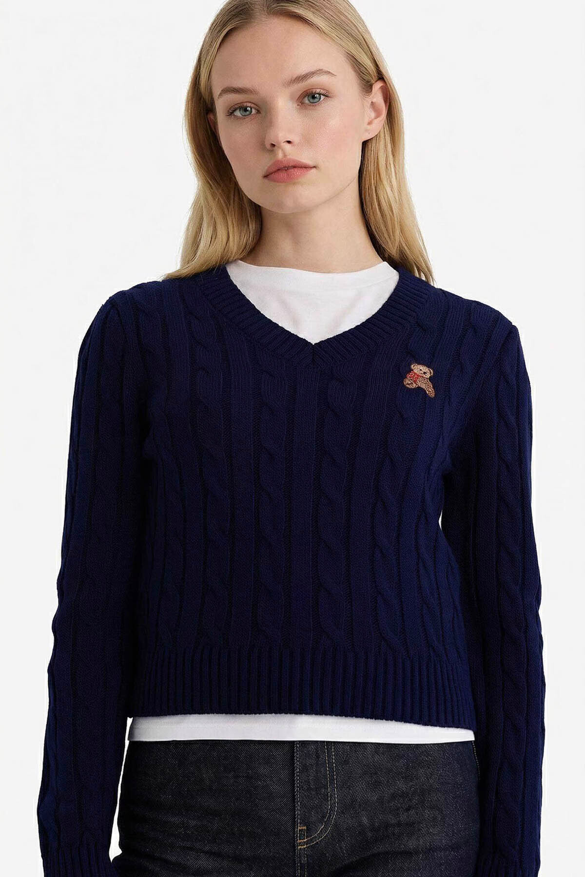 Defacto  Slim Fit V Yaka Kazak G6850AX26SP - Görsel 3