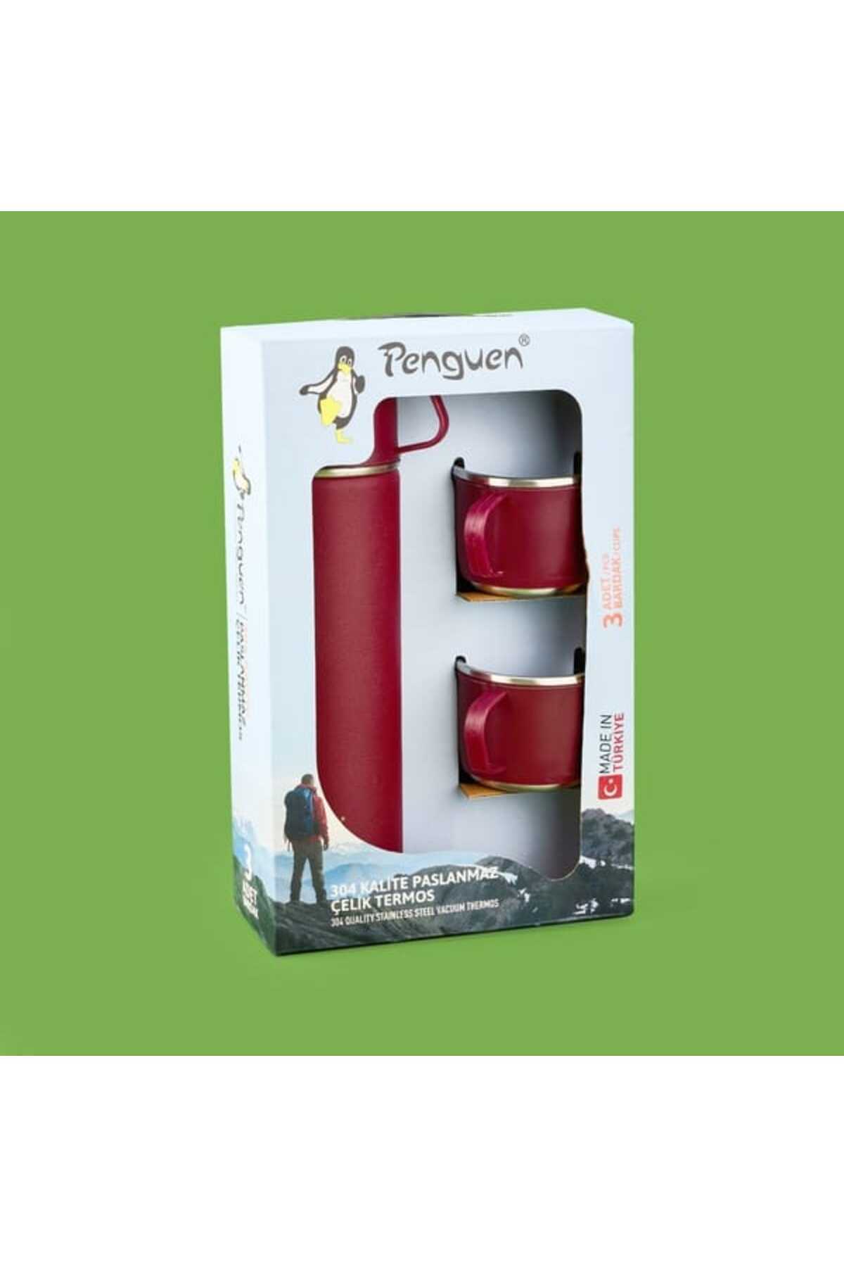 Penguen Bardaklı Termos Seti - Bordo - 500 ml fotoğrafı 5 (önizleme)