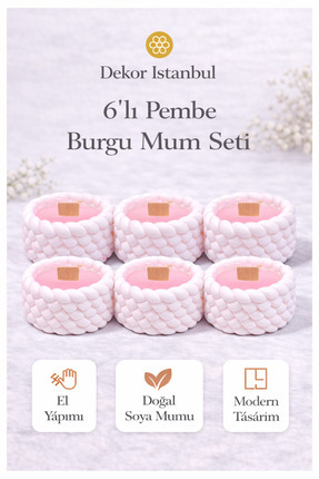 Dekor İstanbul 6’lı Burgu Mum Seti – El Yapımı Doğal Soya Mum, Modern Dekorat...