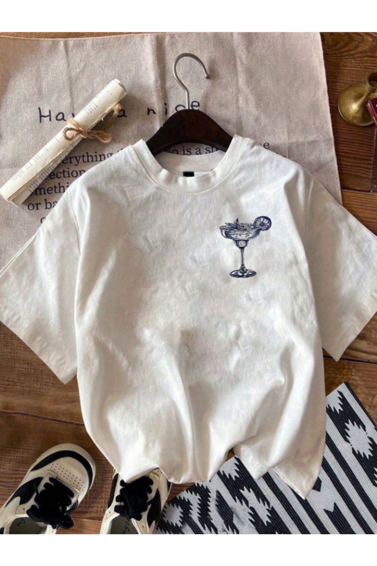 Framgan  Kadın Margarita Detay Ön Arka Baskılı Bisiklet Yaka Pamuklu Tişört - Görsel 2