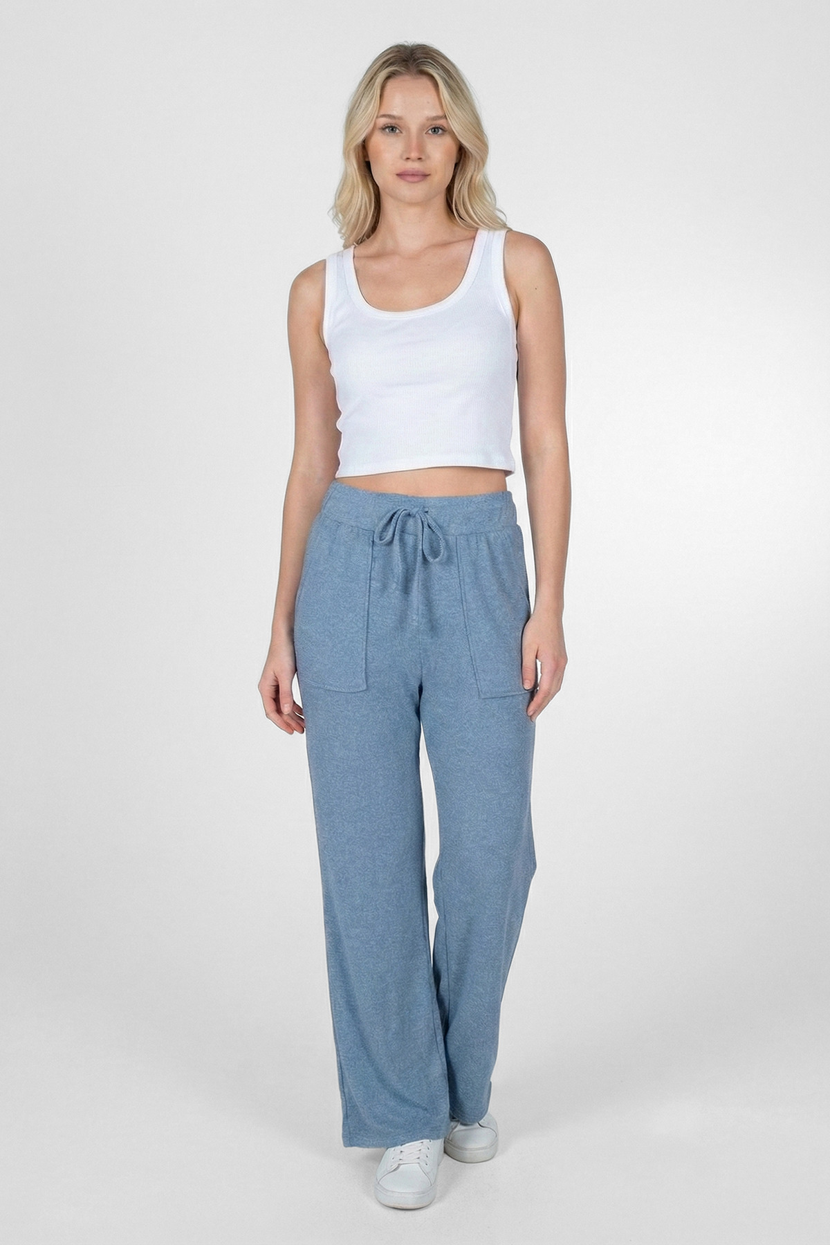 Solid Color Viscose Women's Joggers - Blue