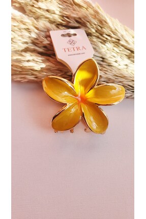 tetra takı Lotus Çicek Sarı Mineli Metal Mandal Toka