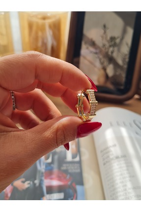 XUPING JEWELRY Taşlı Geometrik Gold Küpe