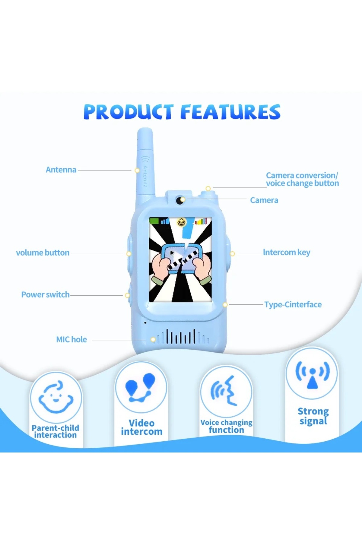 Fillikutum Görüntülü Çocuk Telsizi Çiftli Set Pembe Mavi Walkie Talkie Çocuklar İçin Görüntülü Kablosuz Telsiz fotoğrafı 7 (önizleme)