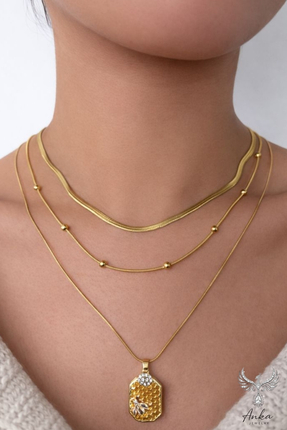 ANKA JEWELLRY PETEK & ARILI ZİRKON TAŞLI MADALYON GOLD KOLYE