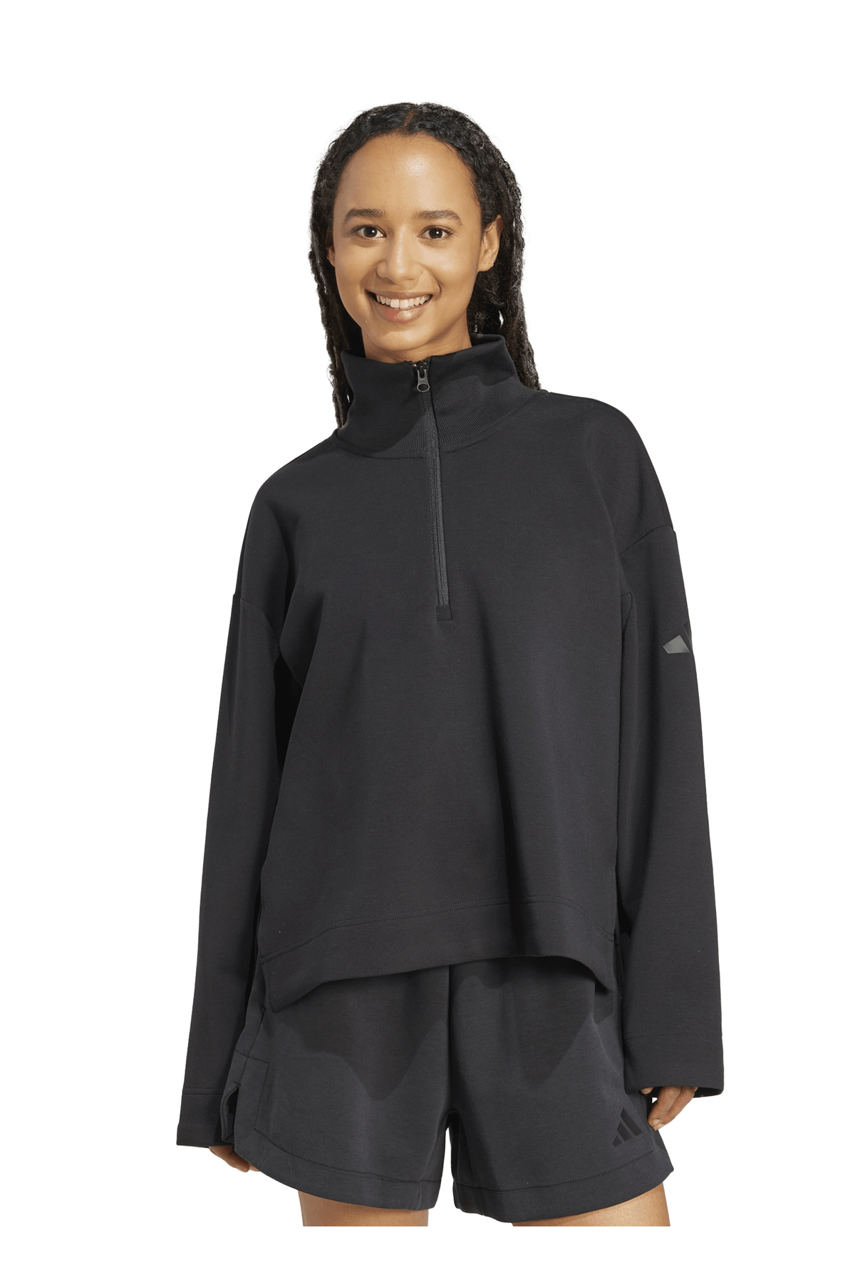 adidas JM1659 W ALL SZN SL QZ Siyah Fermuarlı Yaka Bol Kesim Düz Kadın Sweatshırt görsel 2