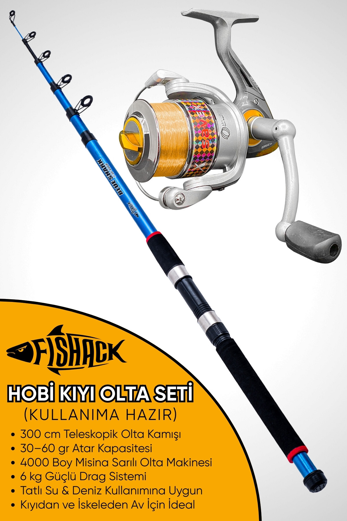 Fishack Hobi Kıyı Olta Takımı - 300cm 30-60gr Kamış + 4000'lik