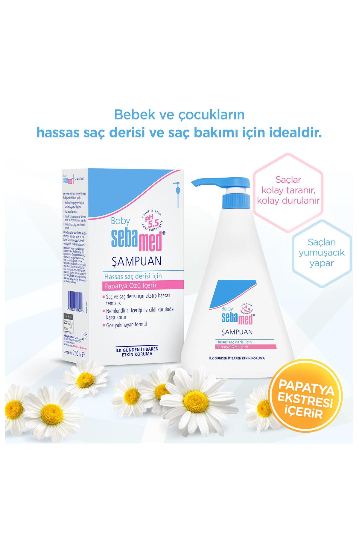 Sebamed Baby pH 5.5 Göz Yakmayan Formül Nemlendirici Etkili Papatya Özütlü Bebek Şampuanı 750 ml x2 Adet fotoğrafı 4 (önizleme)