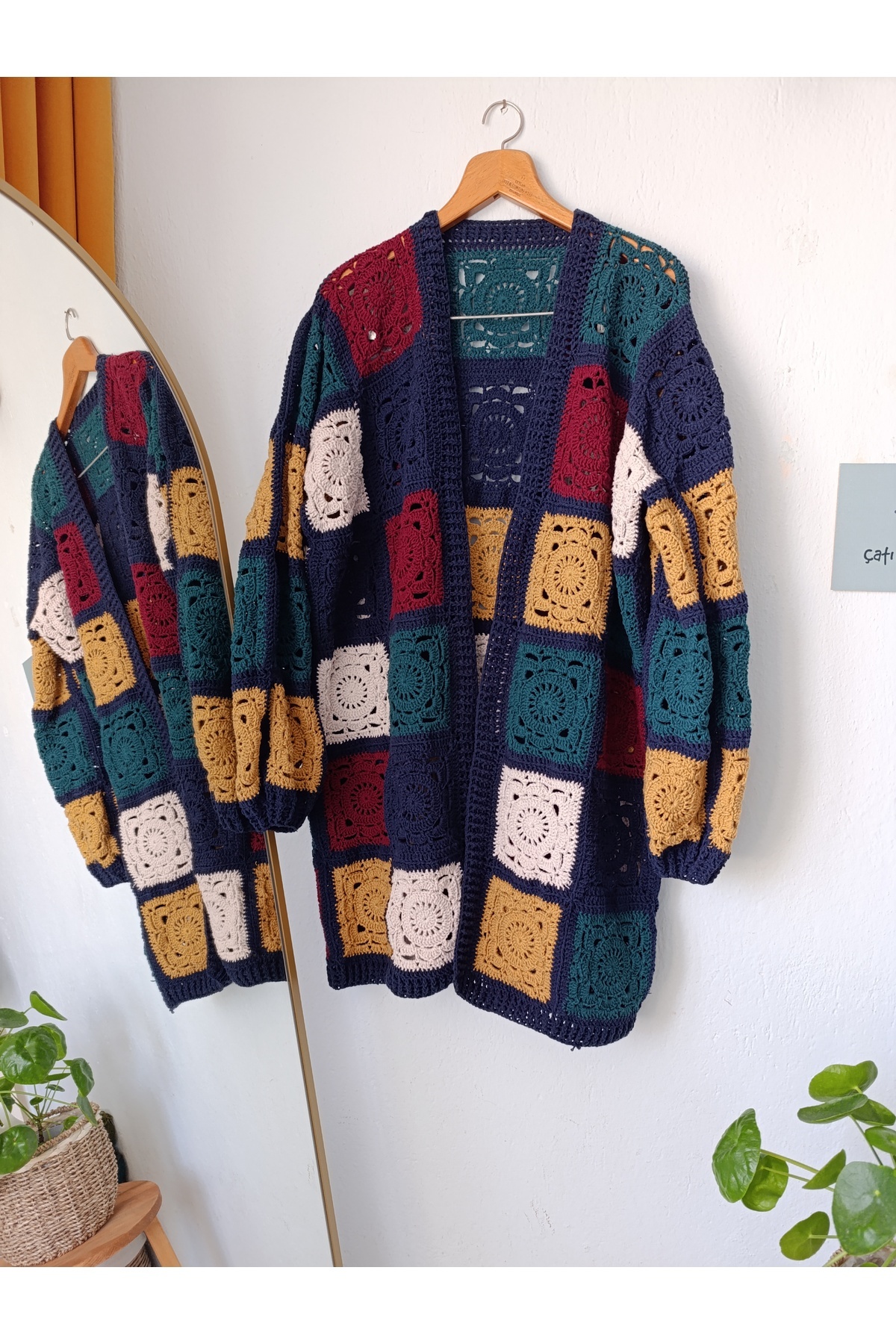 ÇATI KATI Vintage Özel Tasarım El Örgüsü Söğüt Dalı Uzun Hırka görsel 2