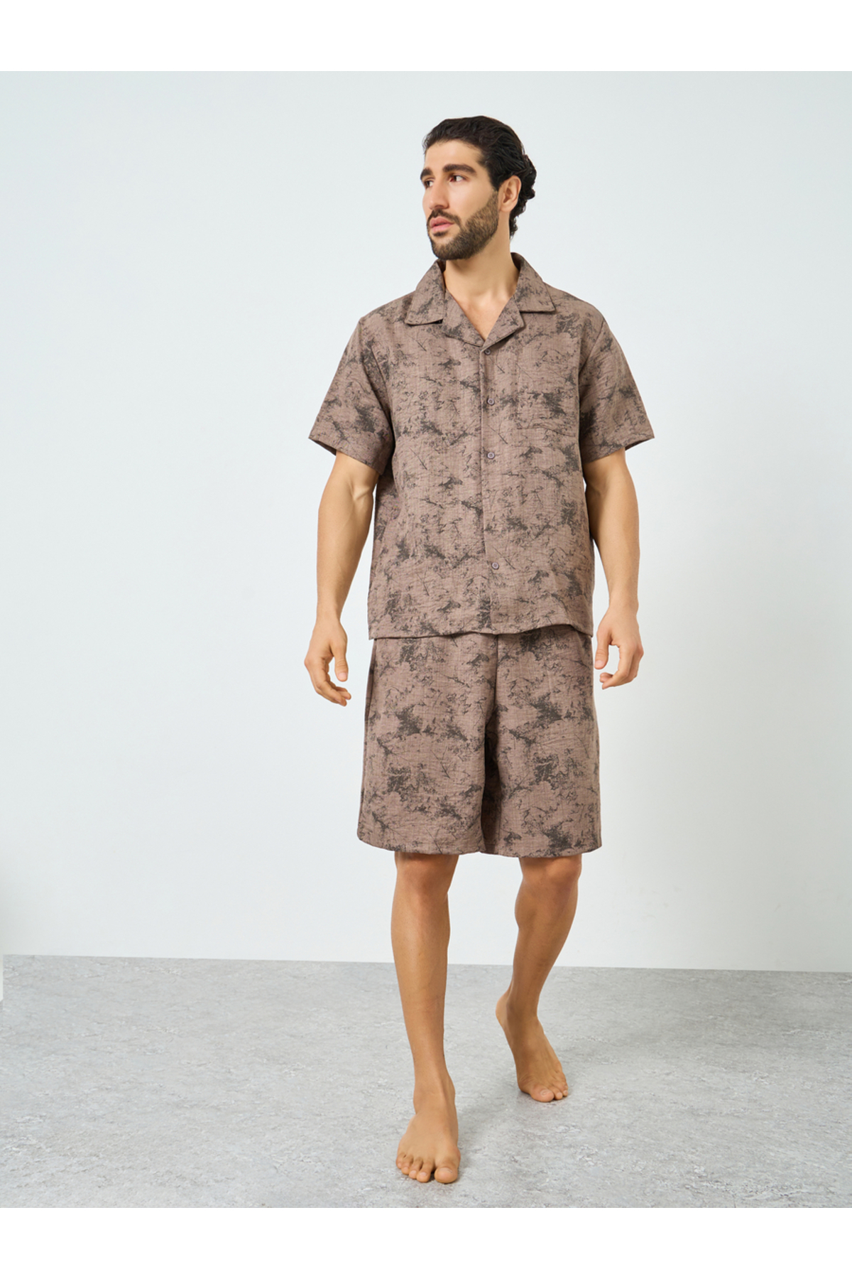Styli Men Printed Buttoned Shirt and Shorts Pyjama Set