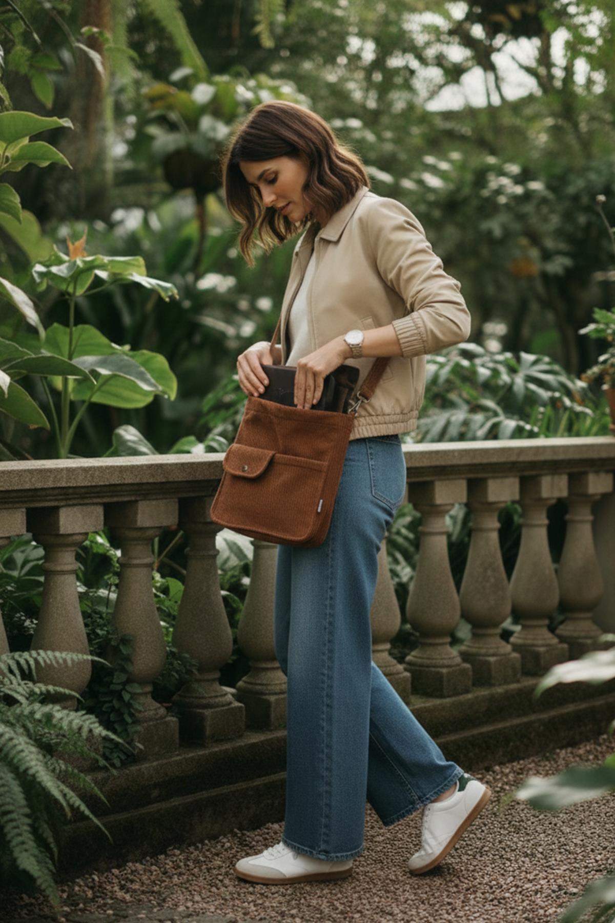 bagg  Move Model Kahverengi Kadife Çanta - Görsel 8