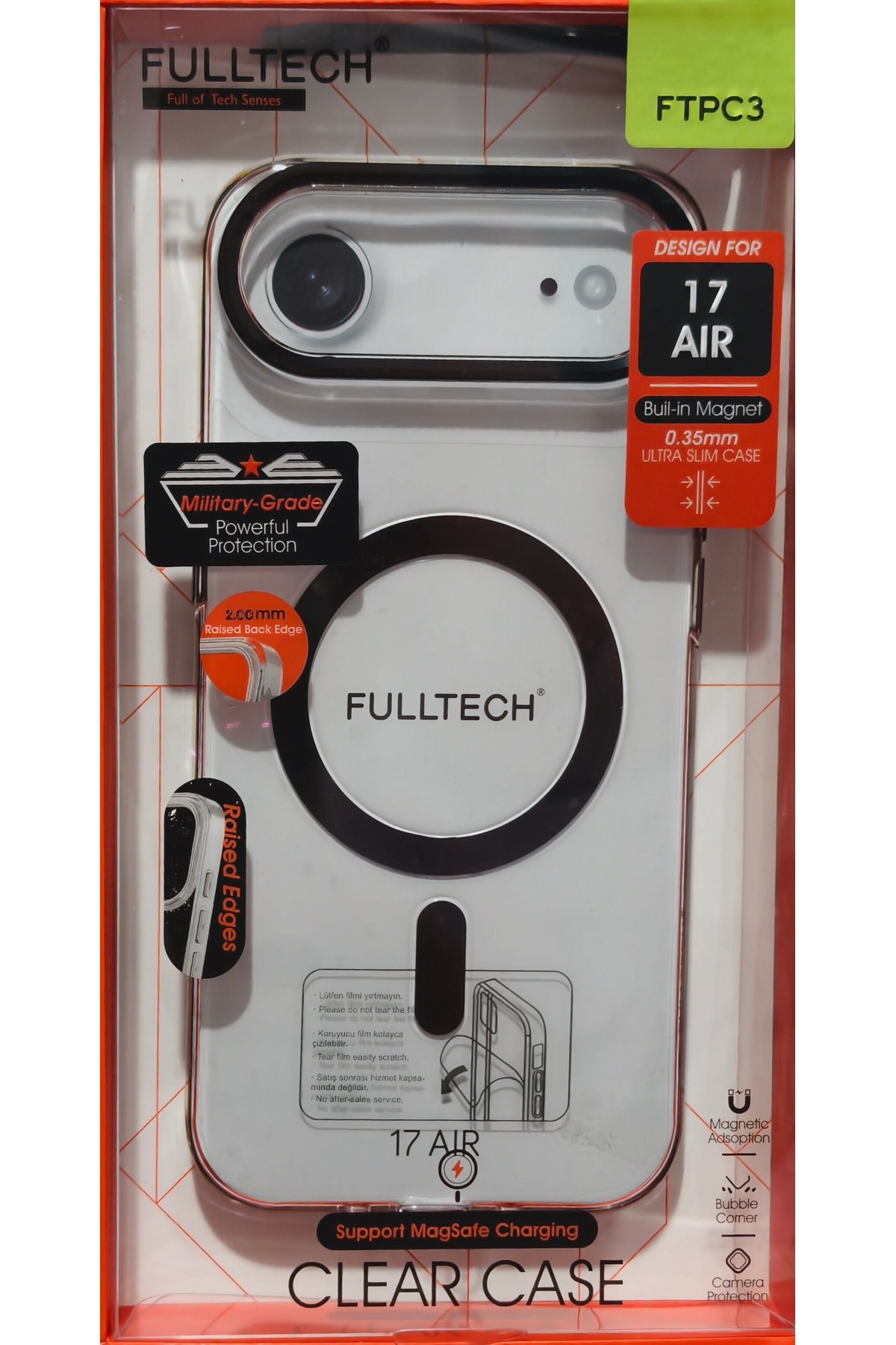 iPhone 17 Air Uyumlu Ftpc3 Magsafe Şarjlı Şeffaf Kılıf - Siyah