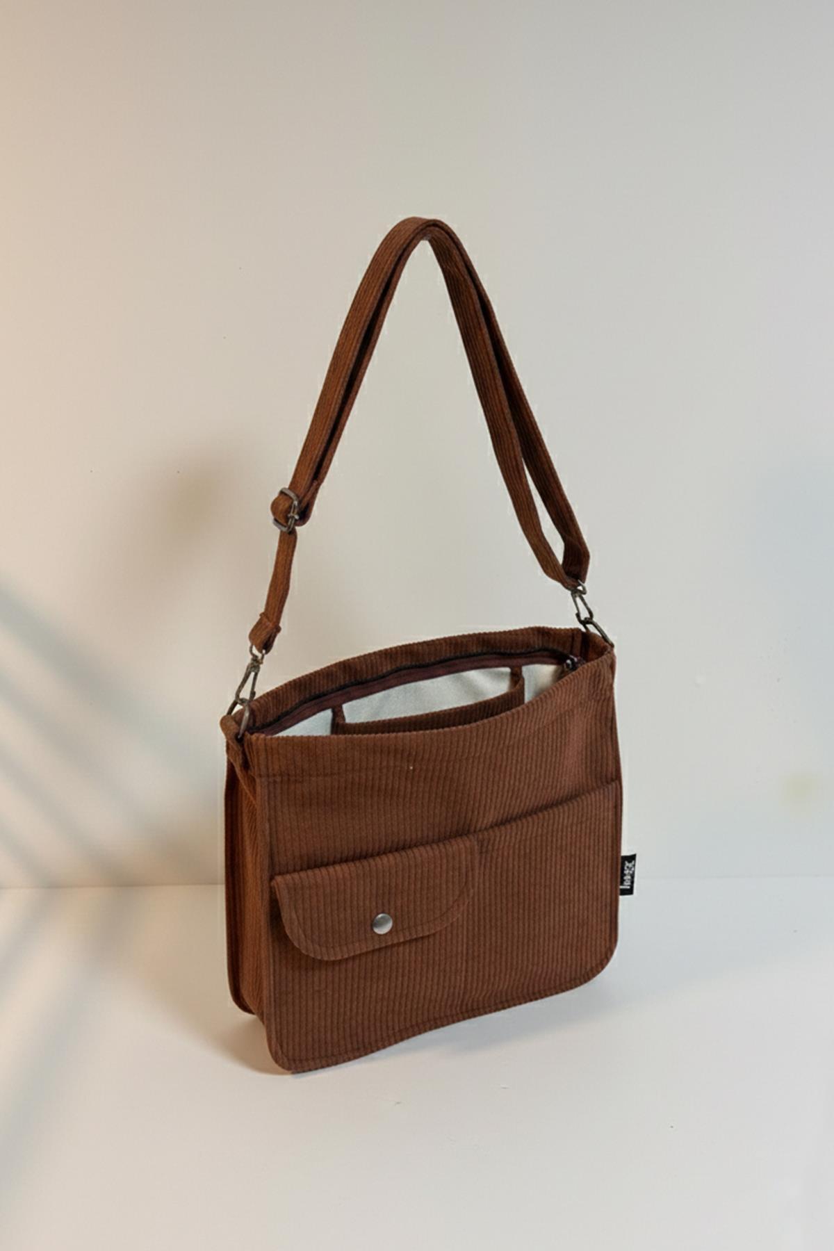 bagg  Move Model Kahverengi Kadife Çanta - Görsel 3