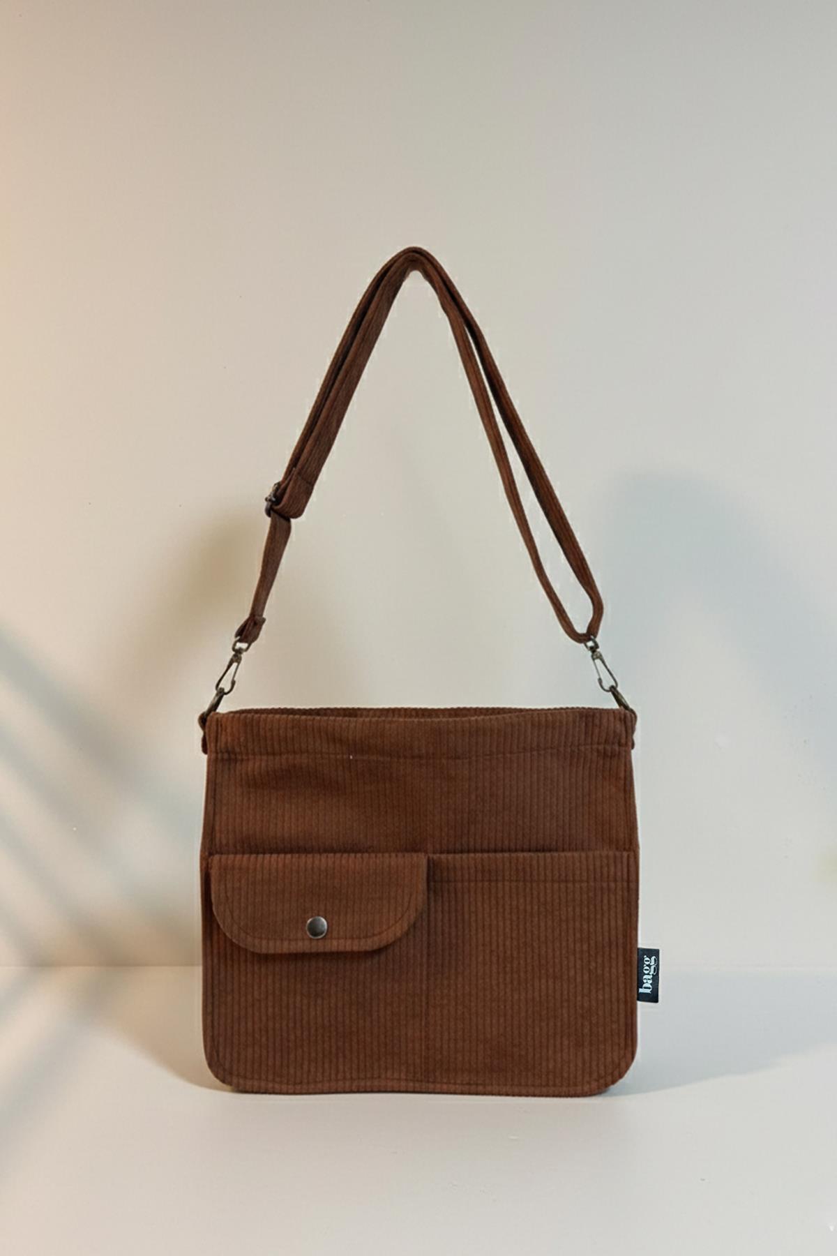 bagg  Move Model Kahverengi Kadife Çanta - Görsel 2