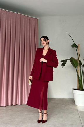 Klex Kadın Kruvaze Blazer Ceket Büstiyer Midi Etek Üçlü Takım – Şık ve Davet ...