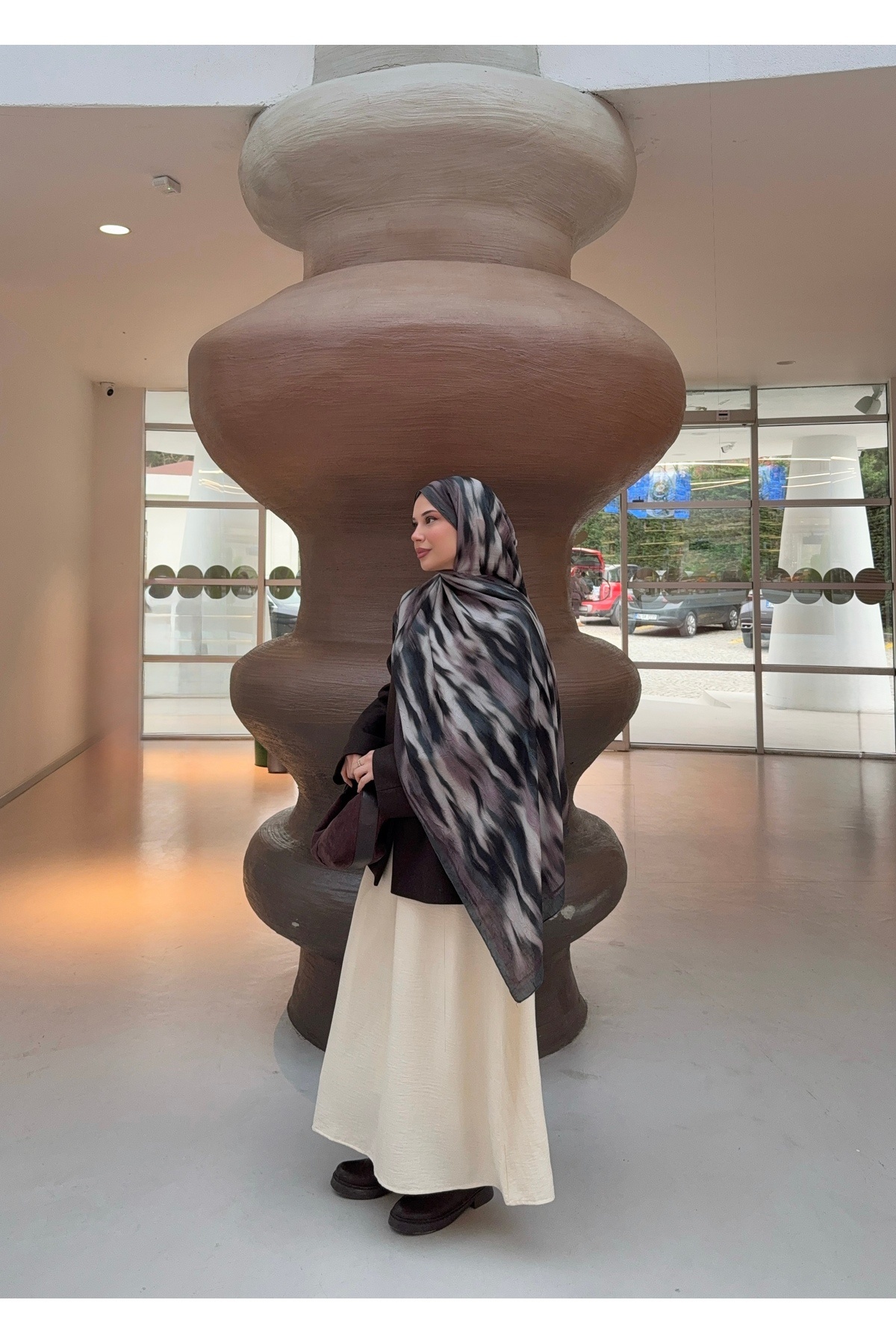 Mira İpek  Desenli Bambu Kraş Şal Tok Duran Kadın Şal - Görsel 4