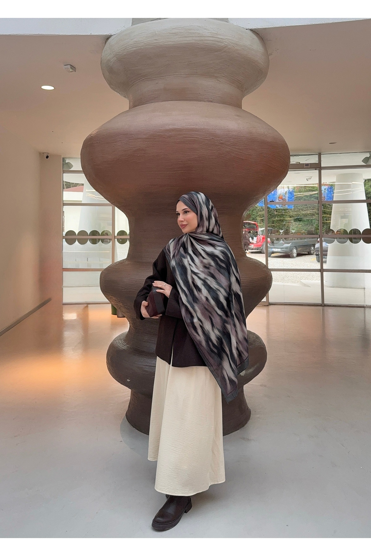 Mira İpek  Desenli Bambu Kraş Şal Tok Duran Kadın Şal - Görsel 3