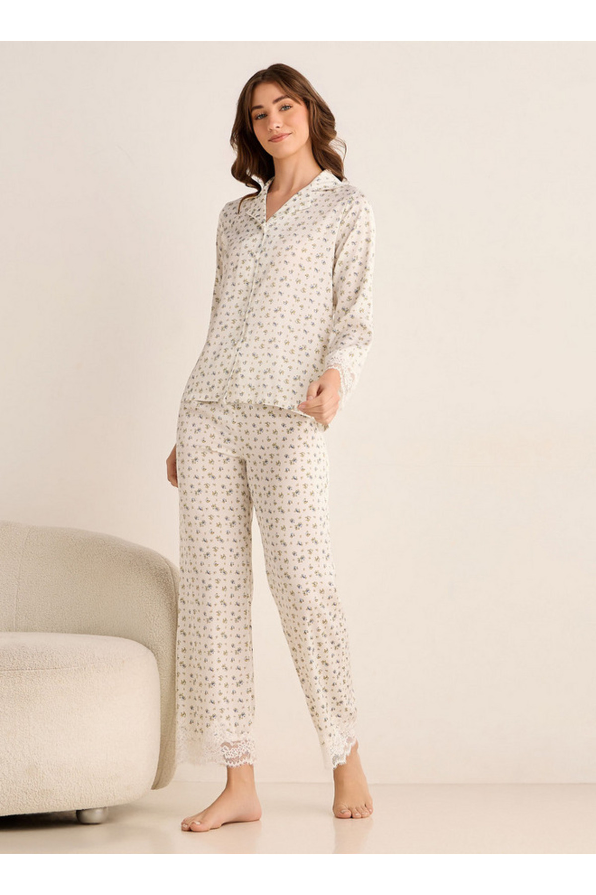 Splash FAV Pyjama Set Button-Down Shirt & Pants Satin