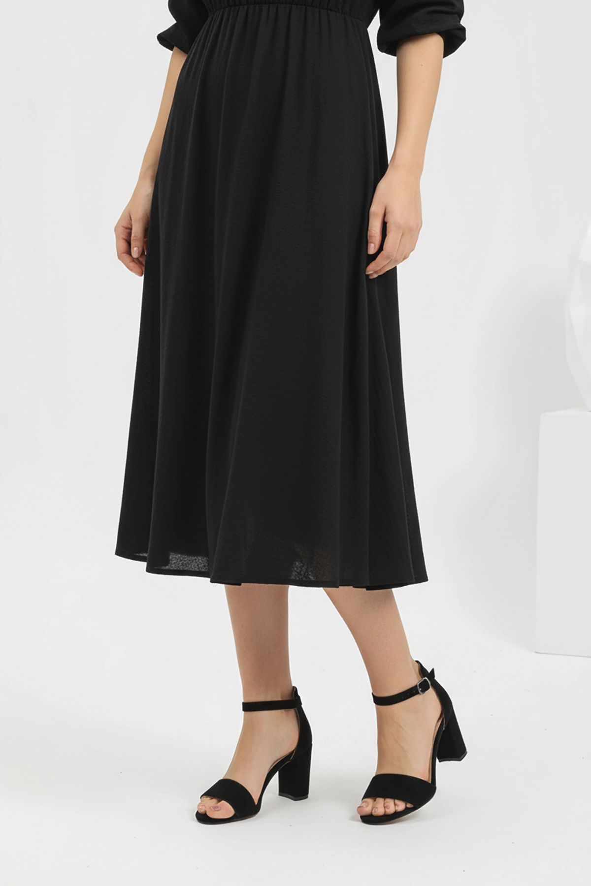 Modaarmada  Siyah süet tek bant kadın topuklu sandalet ayakkabı-7 cm topuk - Görsel 3