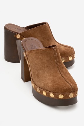 Zeynep Sıradağlı Drew Kadın Hakiki Deri Takunya Terlik Taba Süet