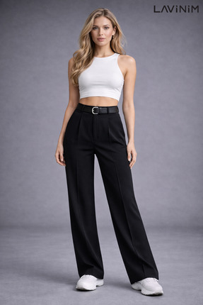 LAVİNİM Kadın Kemer li Palazzo Oversize Kadın Pantolon Kemer Hediyeli
