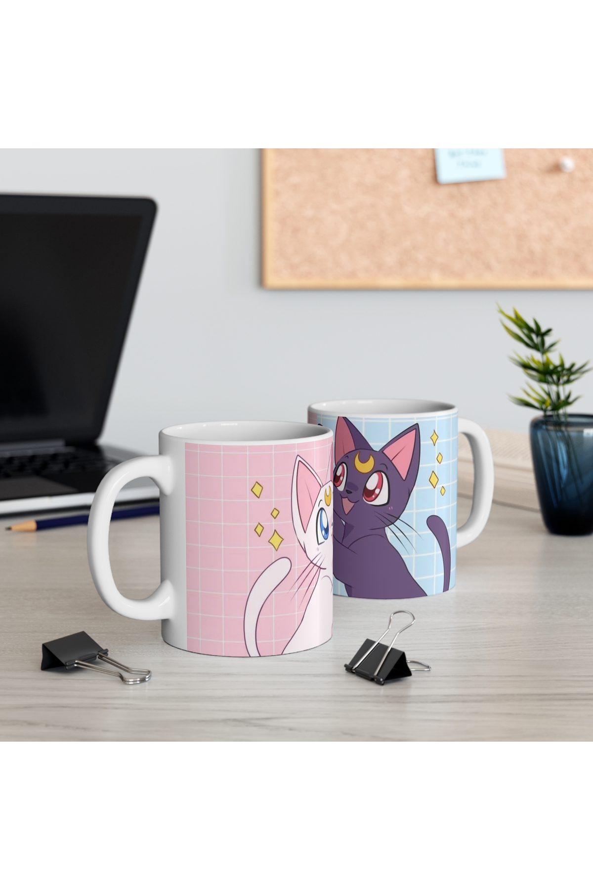 FALAVİ  Çiftlere Özel Kedi Desenli İkili Kupa Set Sevgililer Özel