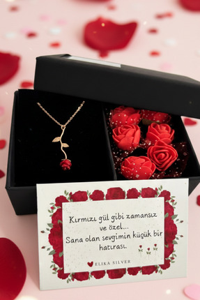 Elika Silver 925 Ayar Gümüş Gül Kolye / Premium Kutu ve Not Hediyeli, Hediye ...