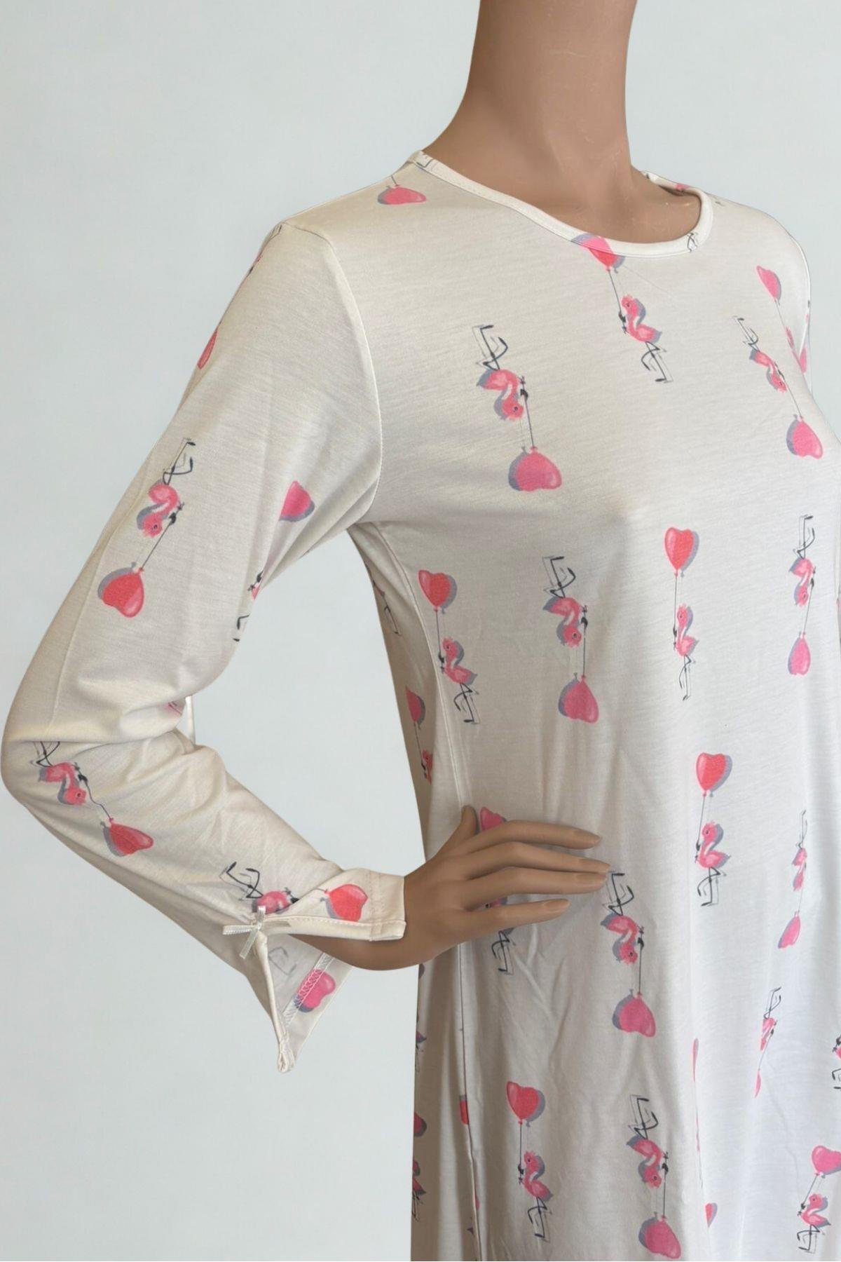 Villager&Son Vs Desenli O Yaka Penye U.kol Gecelik 26k Evm Krem Civciv Desenli