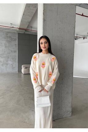 inowesta trend Kadın Triko Yarım Boğazlı Kazak Ve Elbise Süzine Labubu desen ...