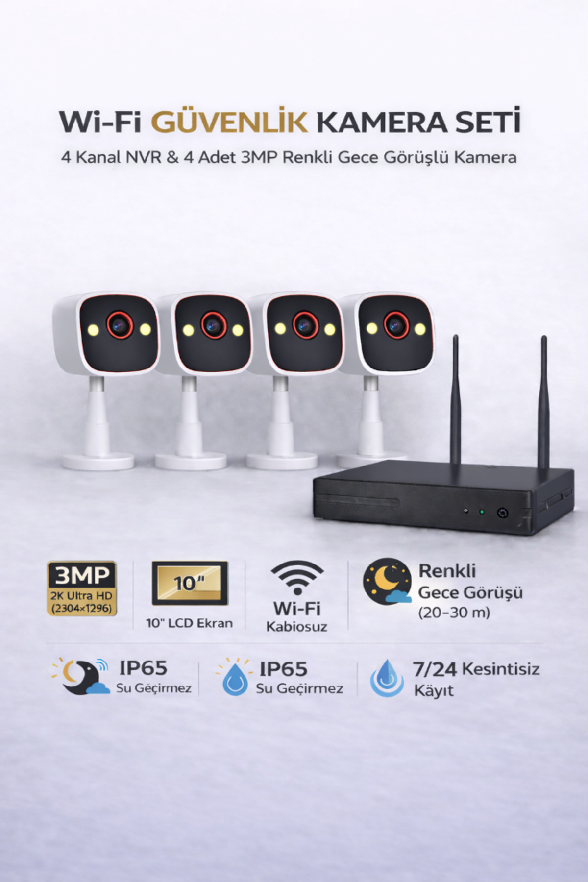 ryukiPanasonic ワイヤレステレビアナウンス APRONX BS420 4 Kanal Nvr + 3Mp 4 Kamera Full Color Mik. Wifi Set