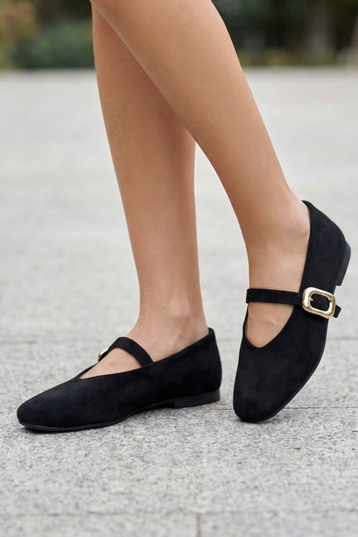 NAVİSHOES Siyah Kadın Tokalı Lastikli Kolay Giyilen Yazlık Süet Çeyiz Bohça Babet B71SNAV