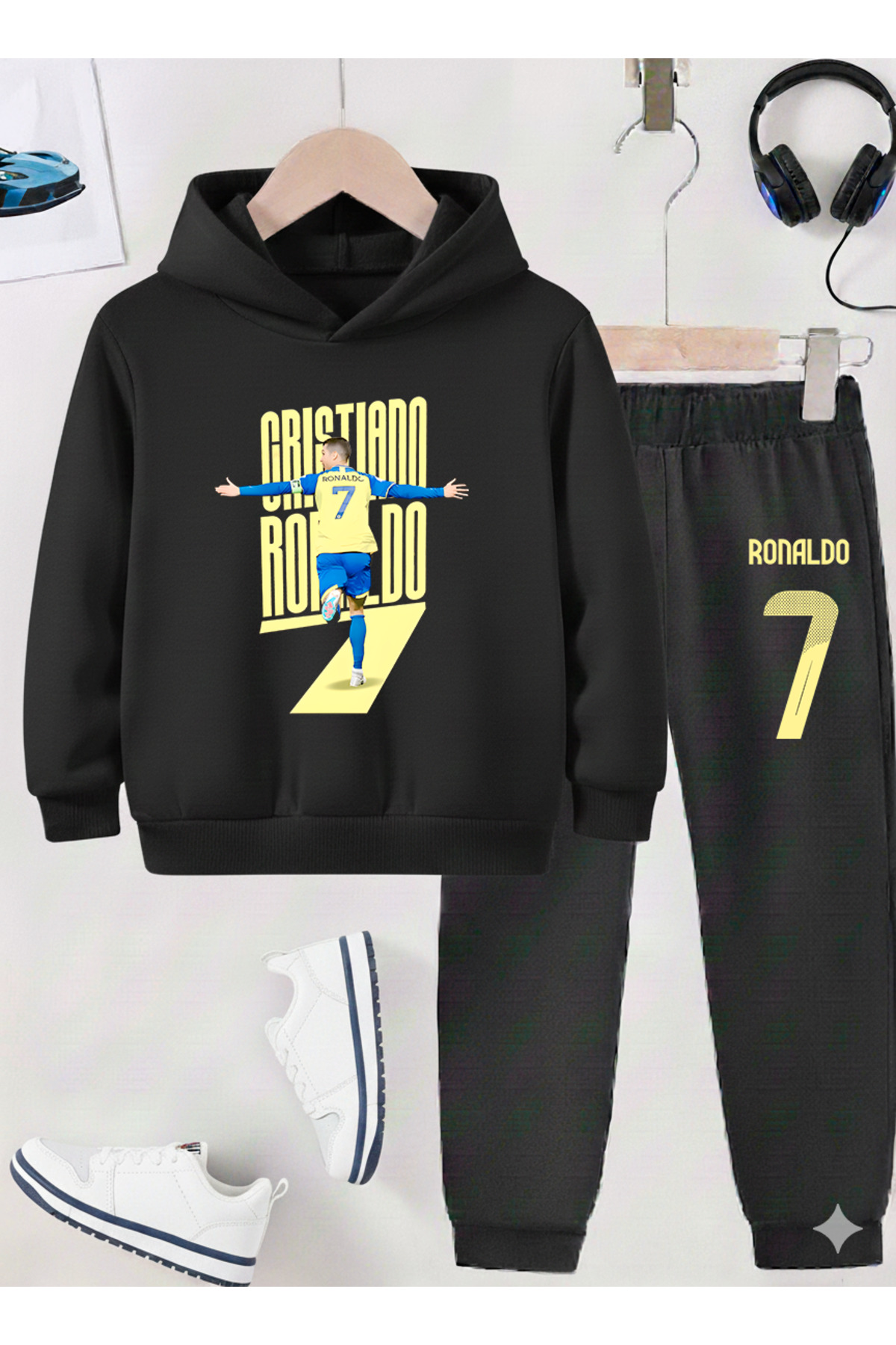 RONALDO PRINTED BOYS' TRACKSUIT, 3 YARN RAISED FABRIC