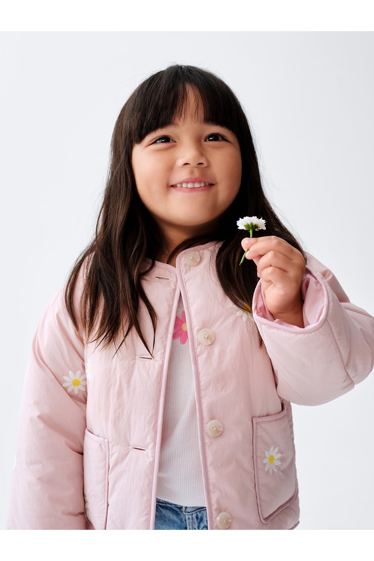 GAP Kız Bebek Açık Pembe Floral Embroidered Kapitone Ceket fotoğrafı 2 (önizleme)